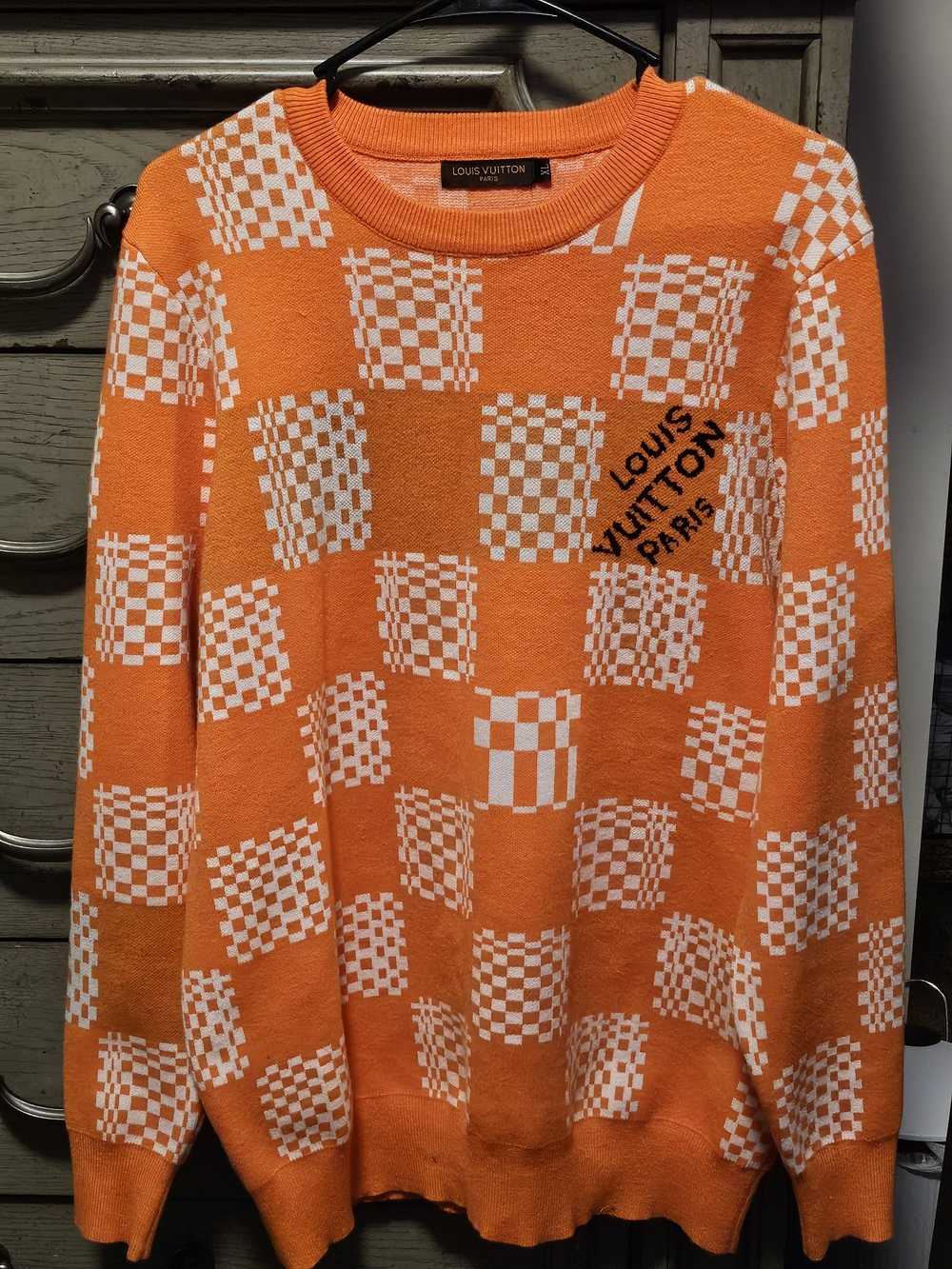 Louis Vuitton Orange & White Checkered Crewneck Sweater